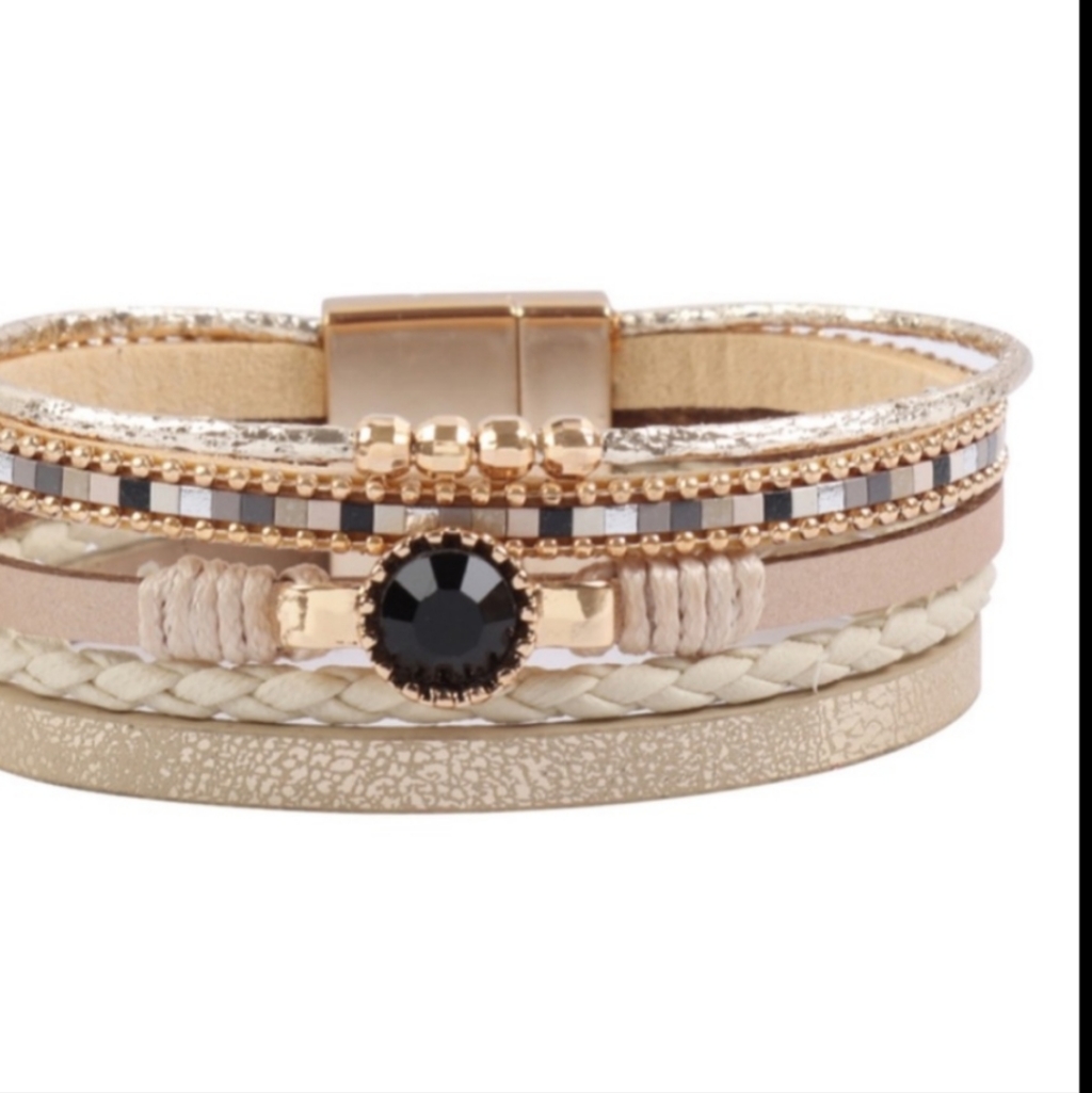Gold Layered Faux Leather Magnetic Bracelet